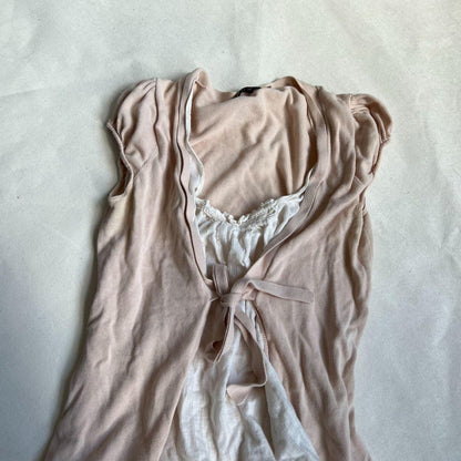 kookai coquette peach pink puff sleeve bolero x milkmaid blouse two in one layered top