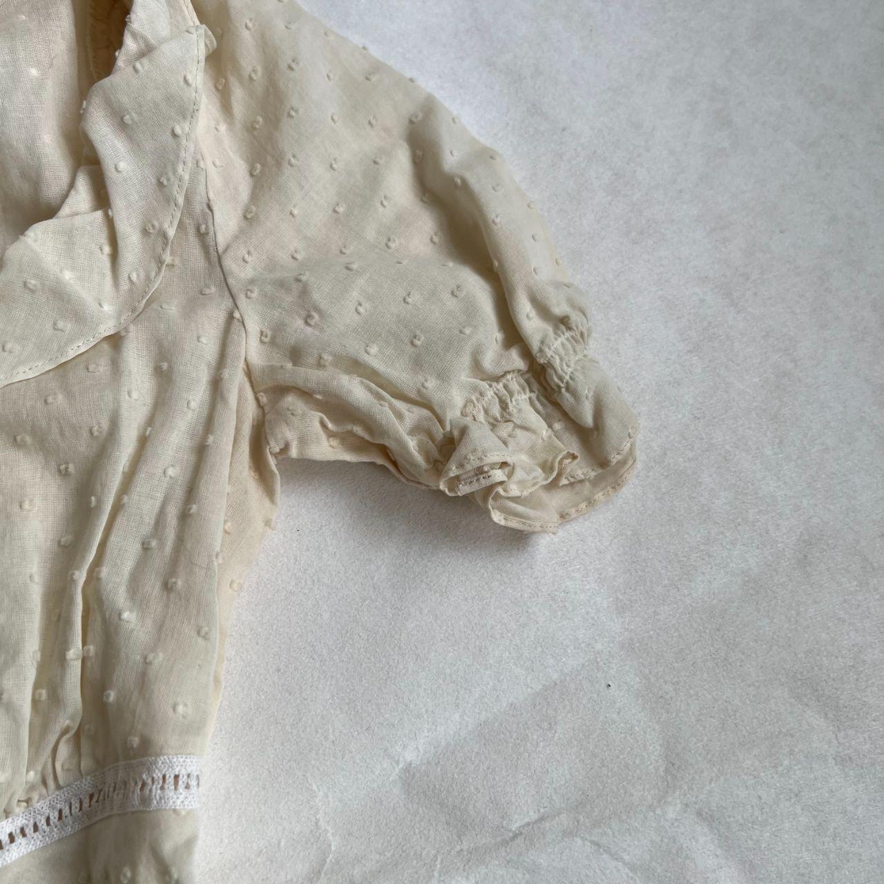 romantic balletcore rebecca taylor cream puff sleeve milkmaid polka dot frill blouse