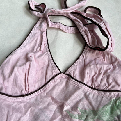 vintage dept romantic boho floral baby pink halter neck top