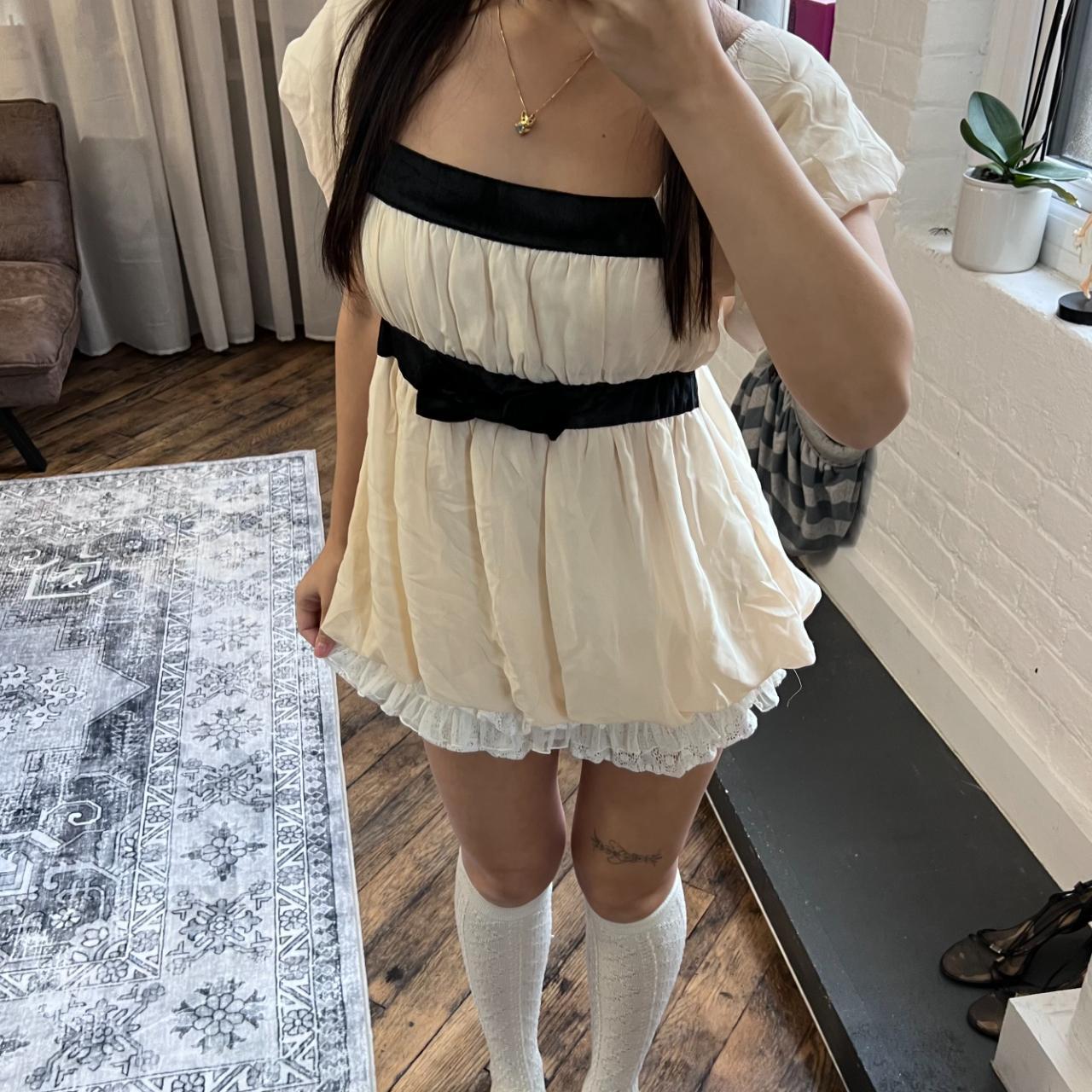 coquette ivory beige prime pattern ruched layered babydoll blouse