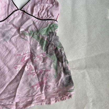 vintage dept romantic boho floral baby pink halter neck top