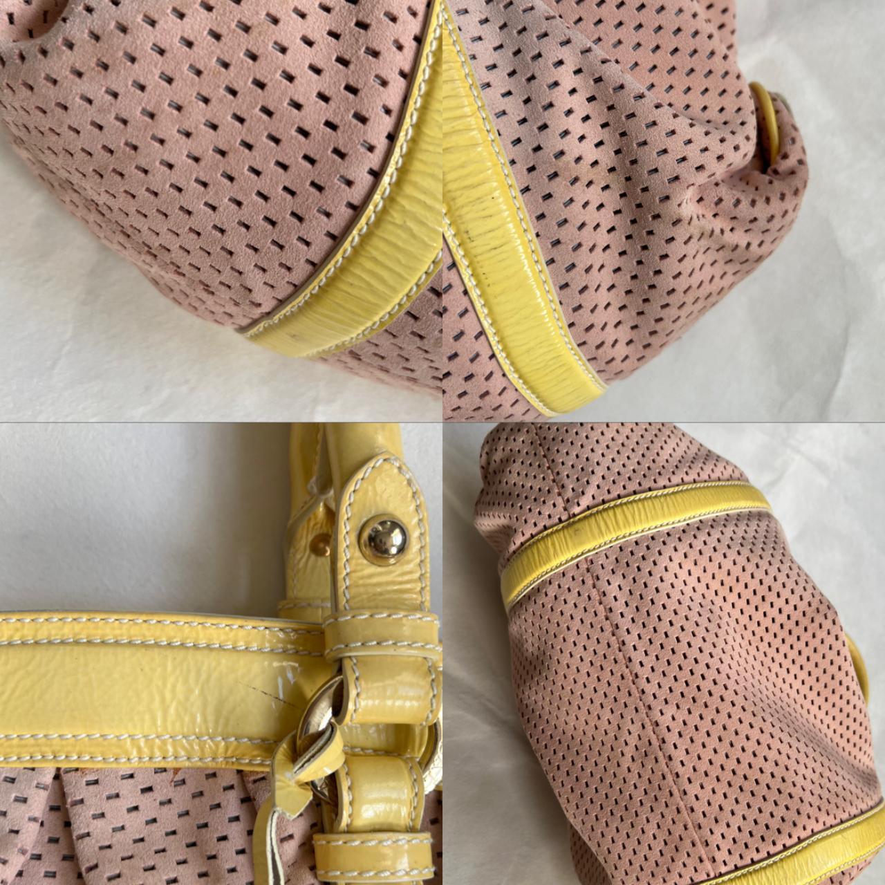 bally custard yellow patent leather x dusty pink suede puffy shoulder bag