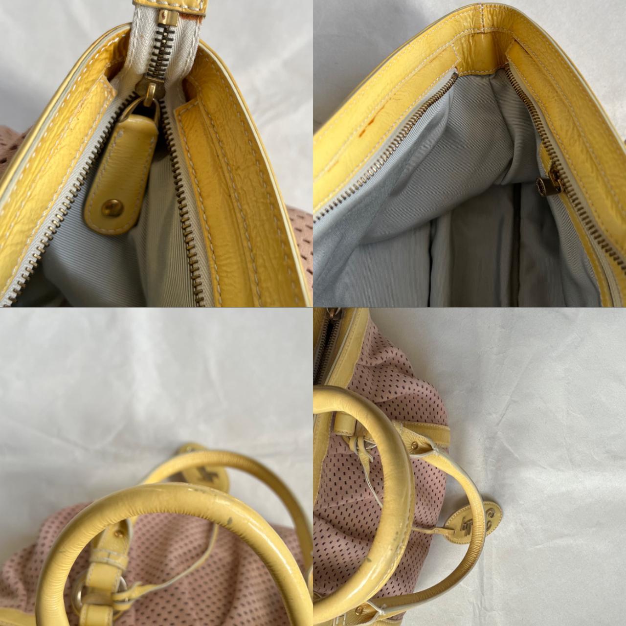bally custard yellow patent leather x dusty pink suede puffy shoulder bag
